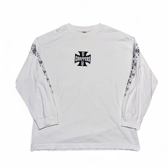 VTG West Coast choppers Long Beach CA 4 sided long sleeve shirt white L men RARE